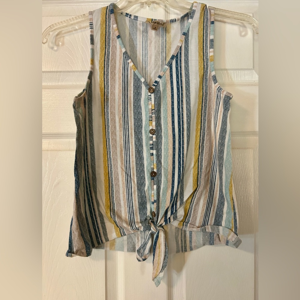 Lavish Blue and Yellow Striped Button-Down Blouse
